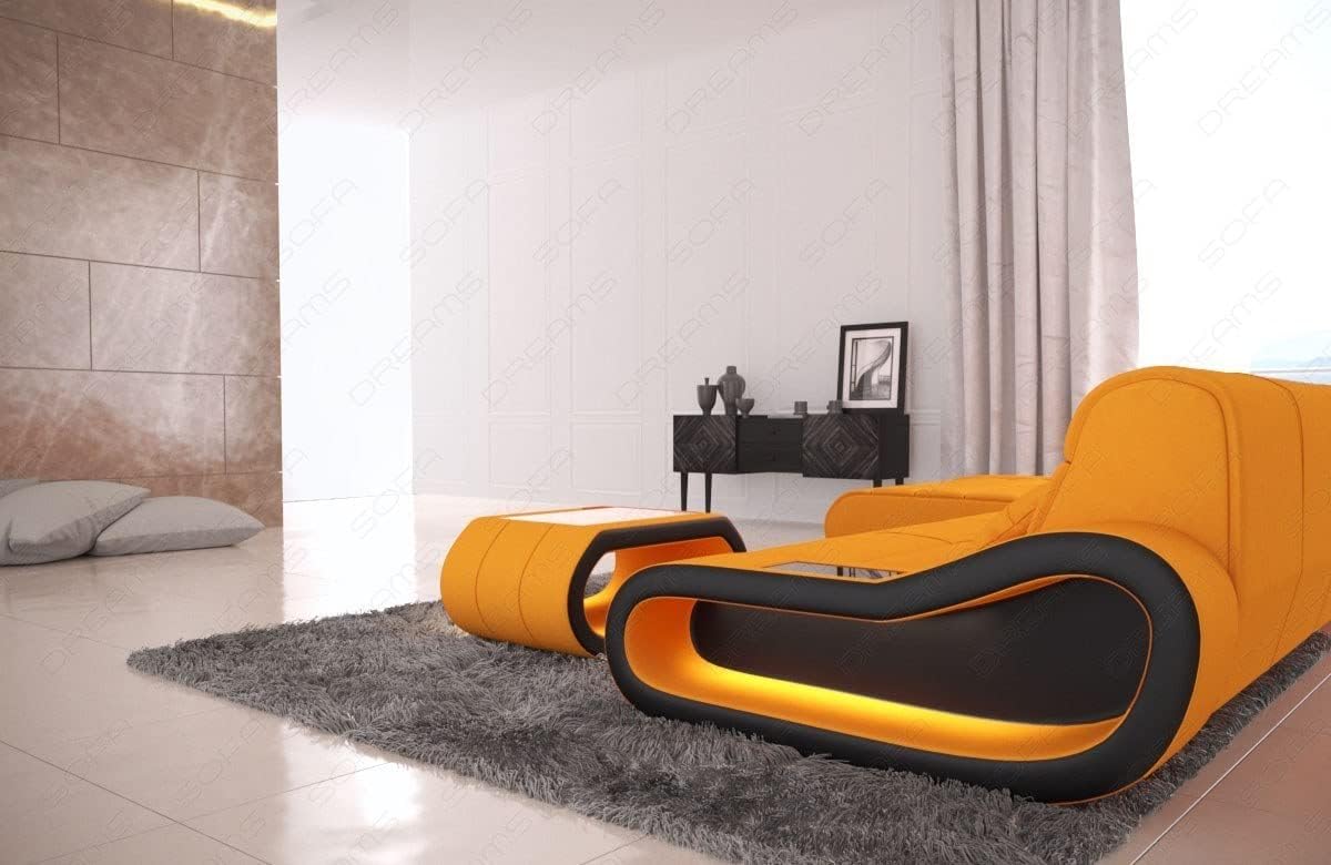 Sofa Dreams Ecksofa Concept lang - mit LED Beleuchtung, Ottomane/Mikrofaser/Ausrichtung wählbar (Ottomane Links, Schwarz-Aprico)