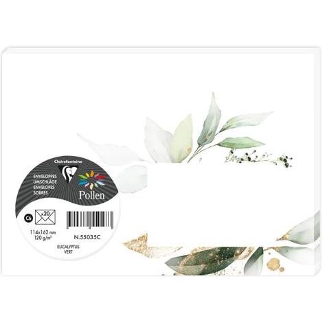 COLLECTION EUCALYPTUS, Paquet de 20 enveloppes imprimées Pollen 114x162mm 120g/m2 - Vert 1 - Vert