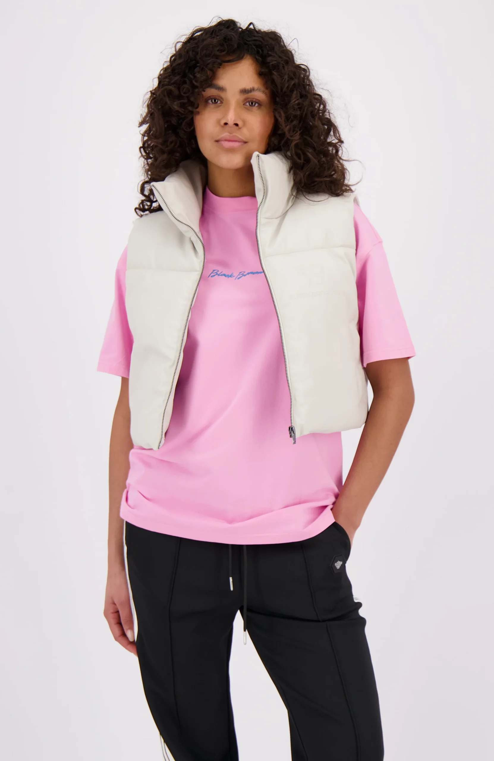 Black Bananas Faux Leather Bodywarmer Dames Lichtgrijs