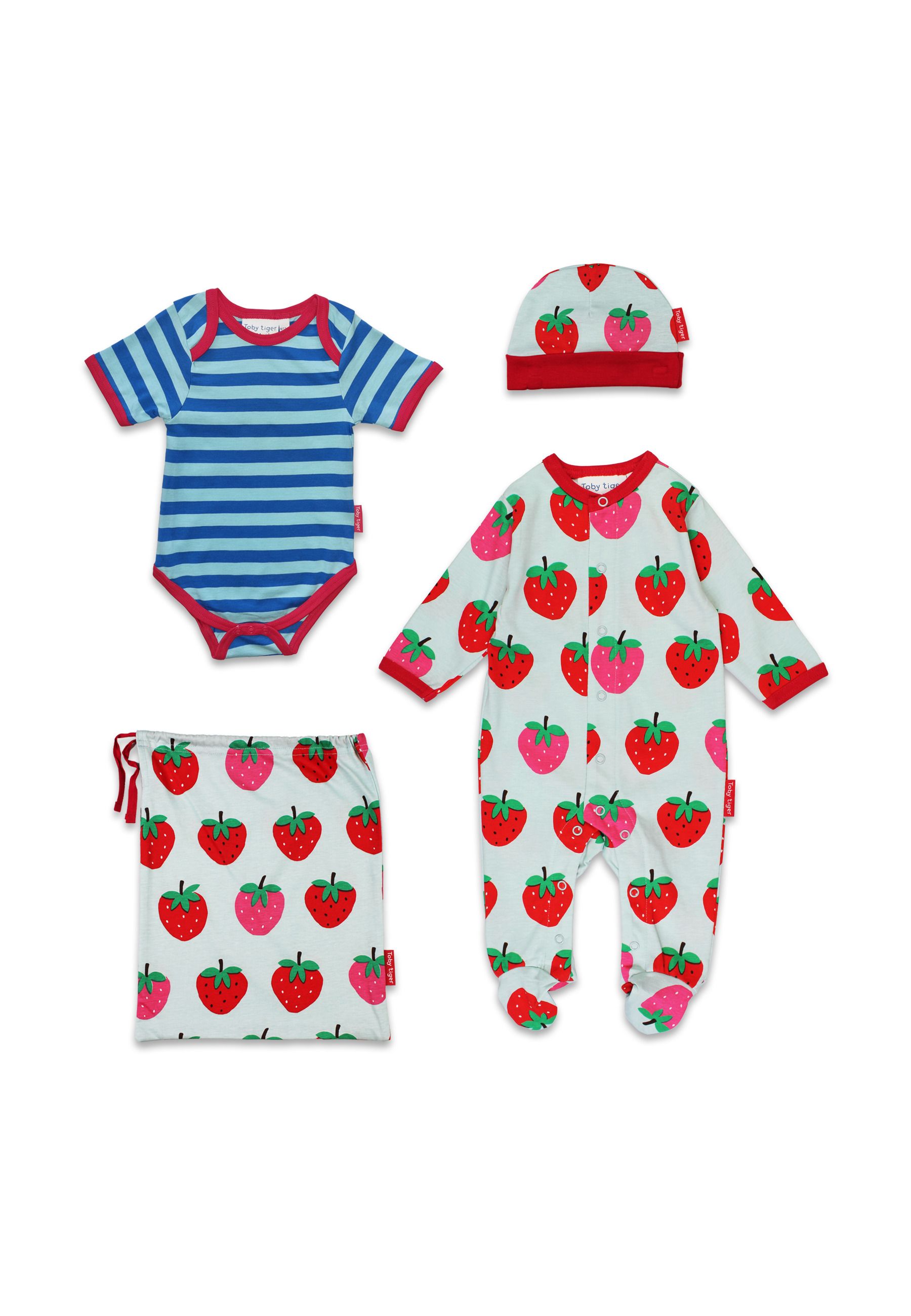 Toby Tiger Geschenkset Baby mit Erdbeer-Druck