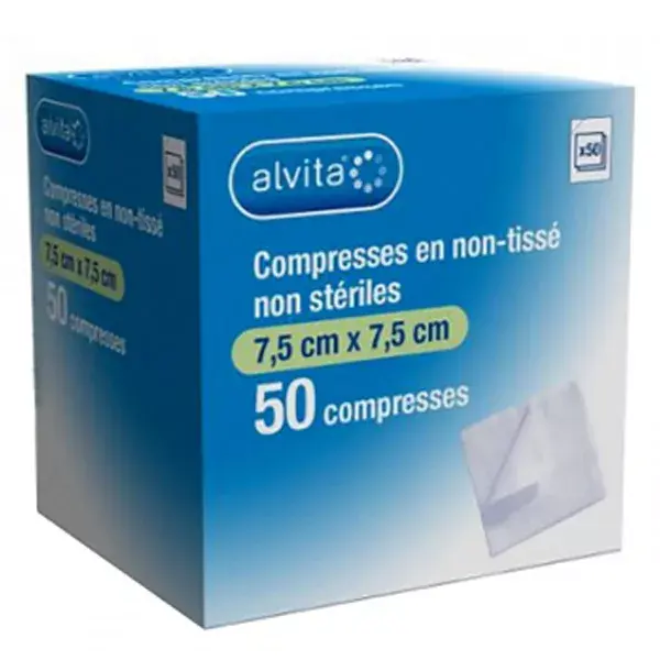 Compressas de tecido não tecido Alvita 7,5 x 7,5 cm, pacote com 25 unidades (2 pacotes).