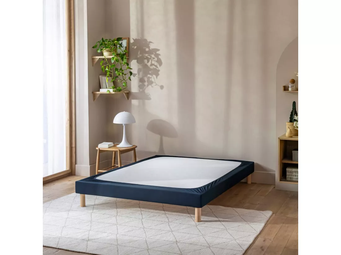 Cache-sommier coton jersey bleu marine 140x190 à 150x200