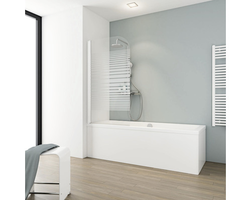 Badscherm, 1-delig, SCHULTE Komfort ExpressPlus, 80 x 140 cm, glasdecor, horizontale strepen, profielkleur wit, EP1650 04 72 140