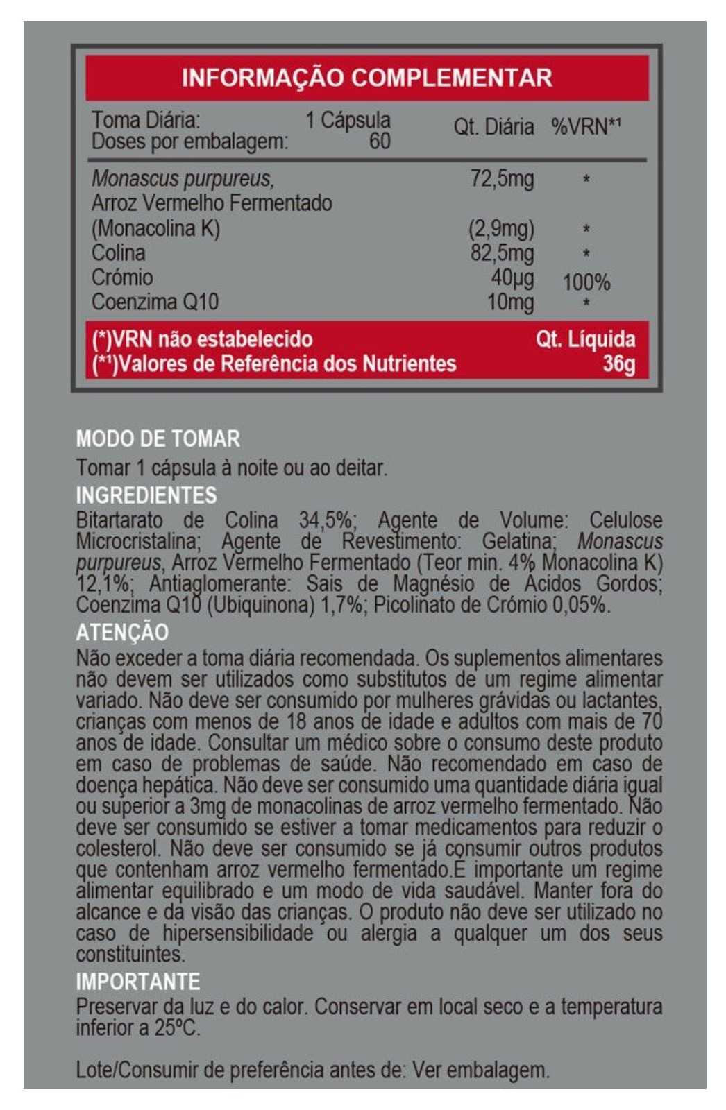 Biokygen Colina + Arroz Vermelho 30+30 cápsulas