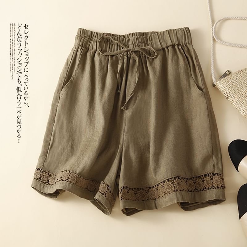 YARU - Shorts met trekkoord in de taille en kantpaneel