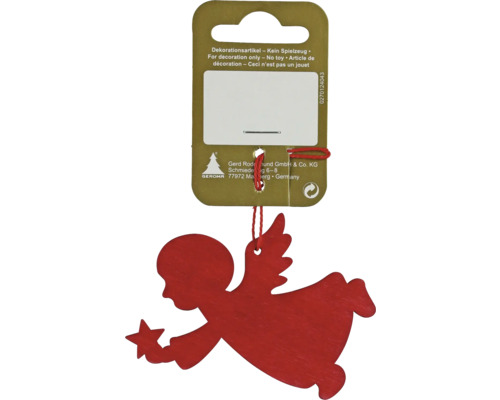 Kerstdecoratie hangende engel 8 x 6 cm hout rood