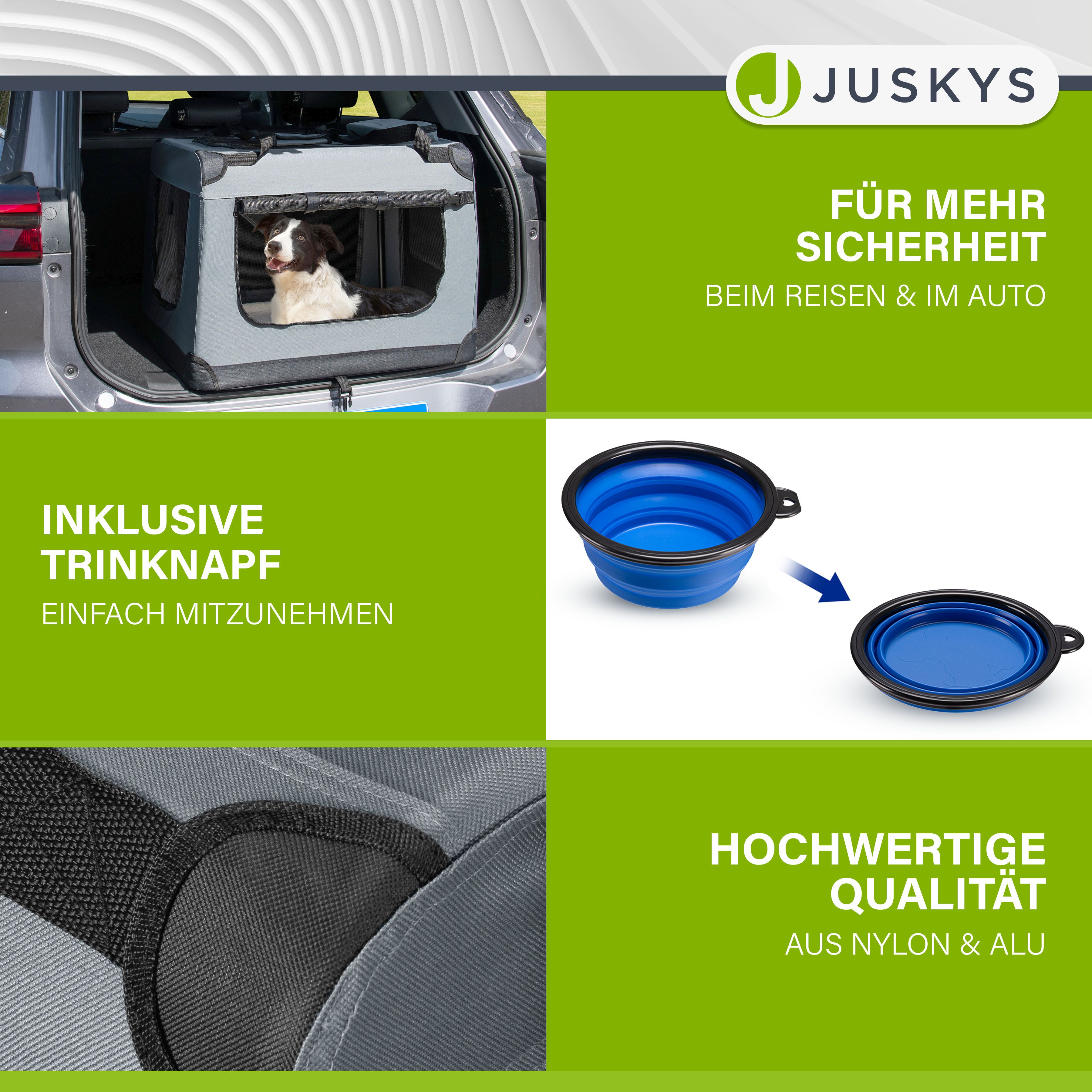 Juskys Hundetransportbox Lassie S (grau) faltbar mit Decke - 34x50x36 cm Hundetasche Hundebox