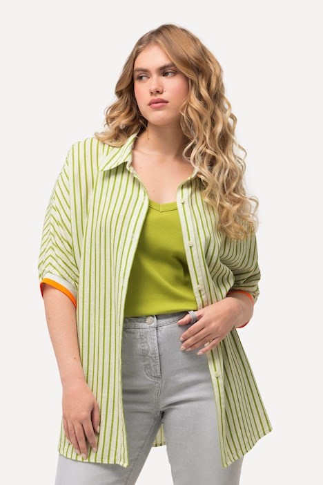 Hemdbluse, Leinenmix, Oversized, Hemdkragen, Halbarm