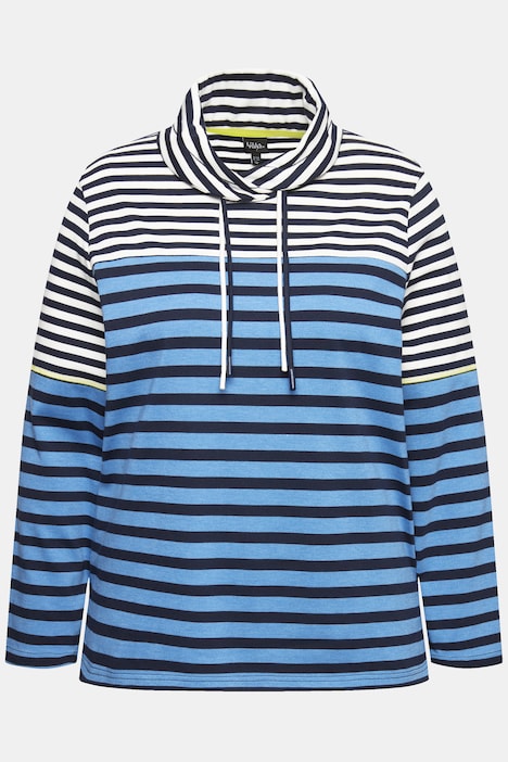 Shirt, Ringelmix, Stehkragen, Langarm, hinten länger