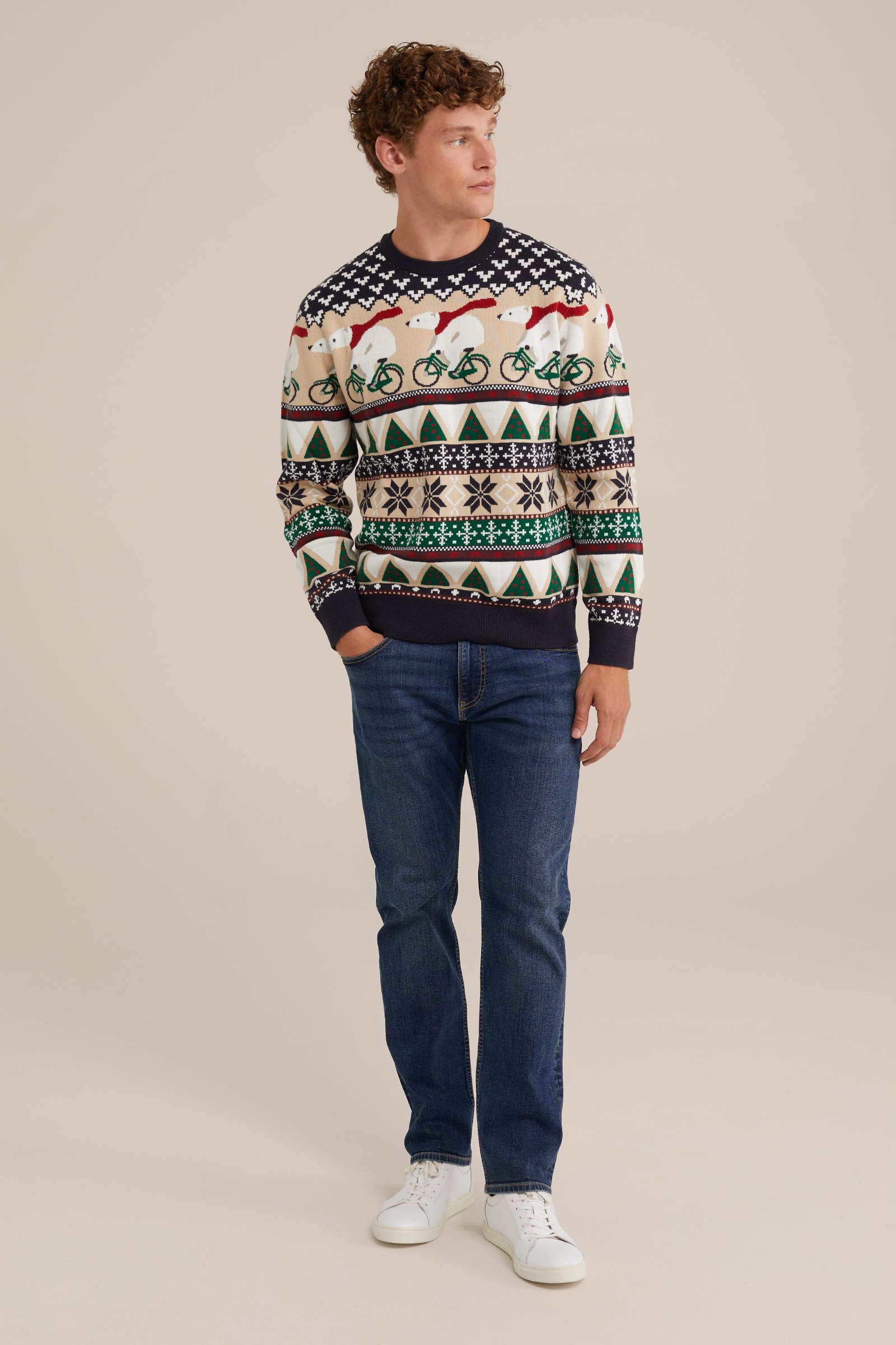 trui met jacquard-dessin WE Fashion Donkerblauw