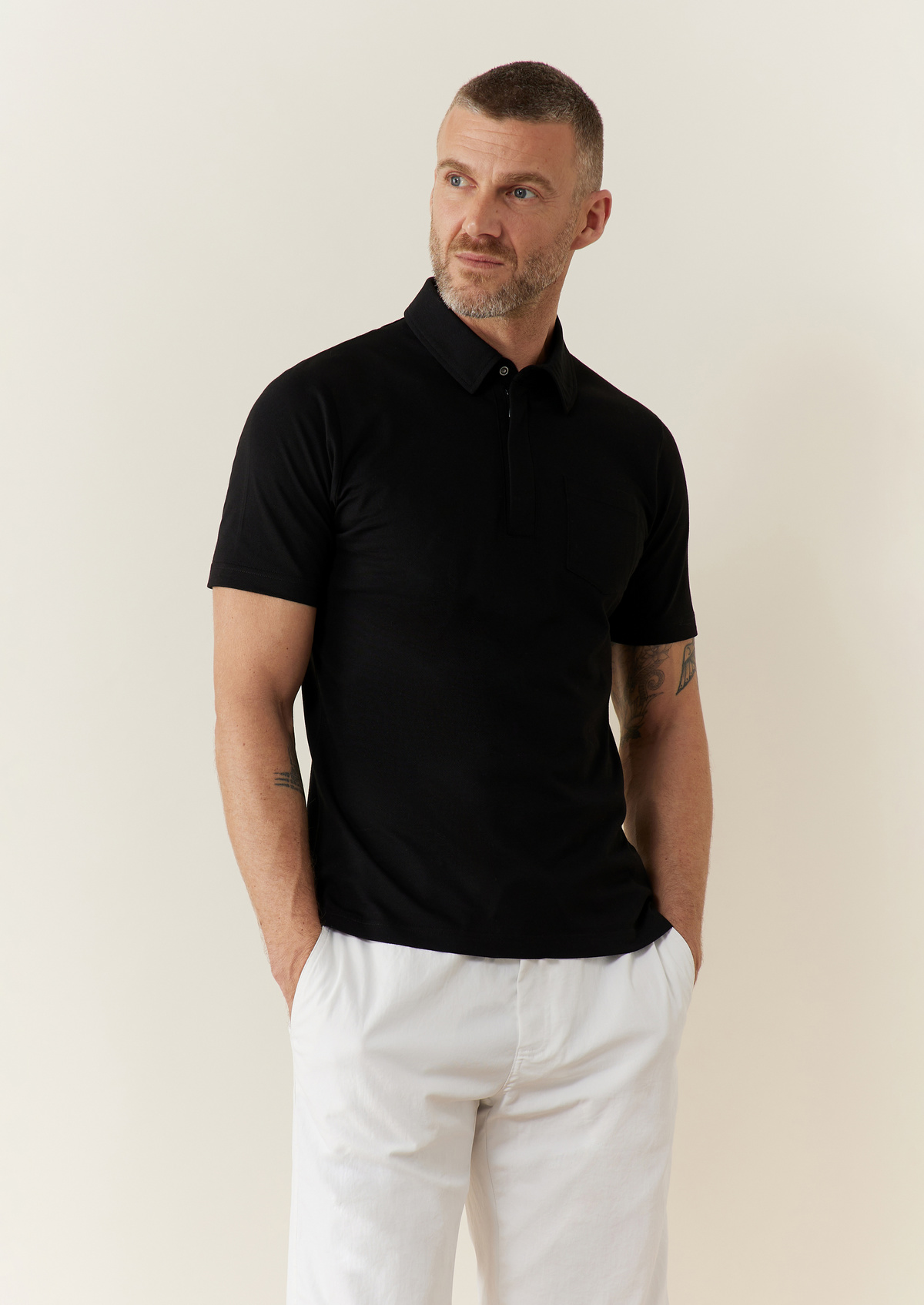 Polo Prodigieux en coton mélangé uni noir