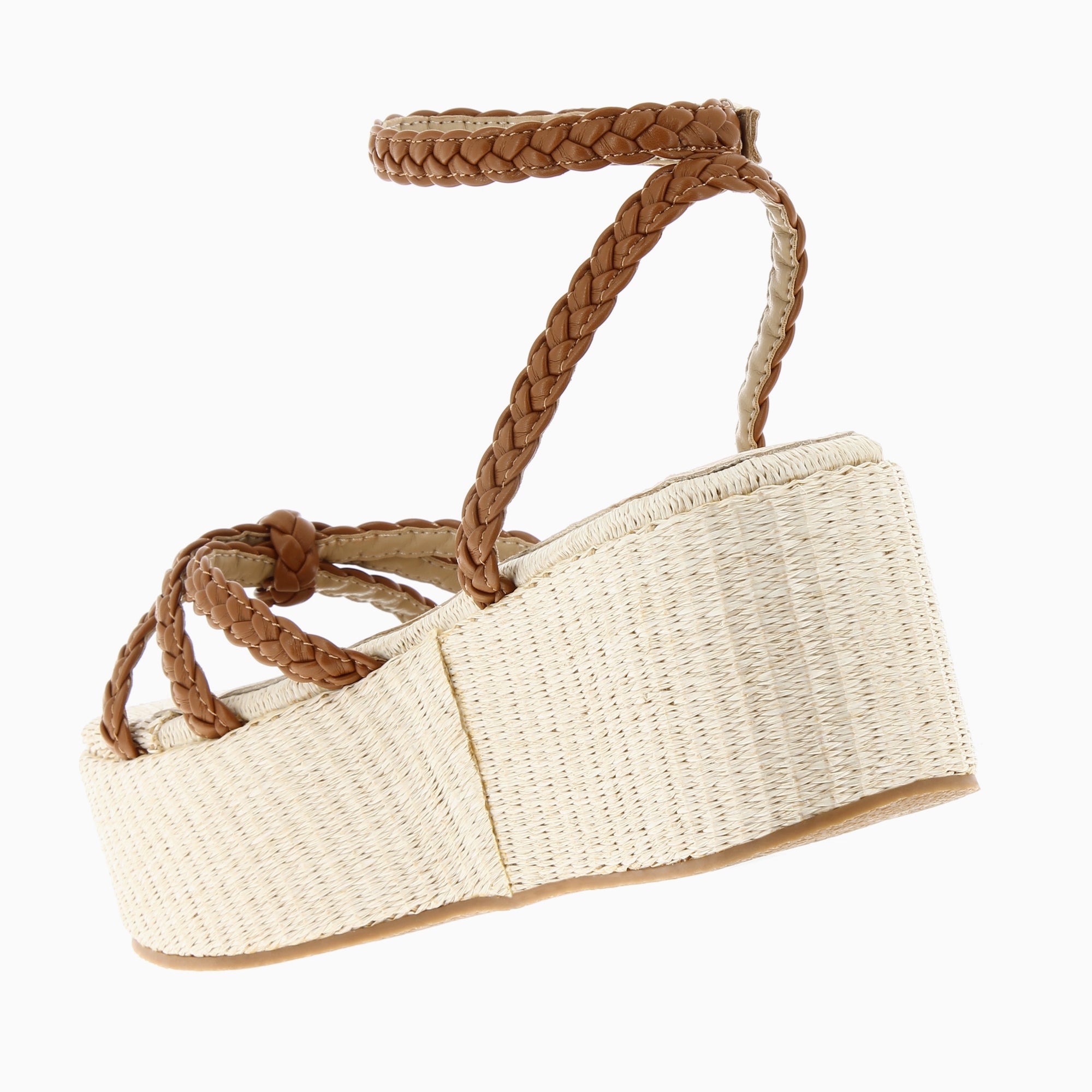 Sandales à talon, Compensées-Sandales à plateforme et brides tressées Catalina camel
