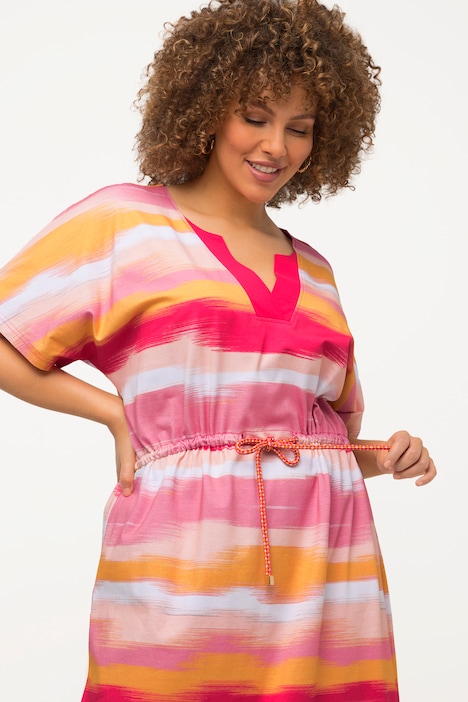 Midikleid, Ringel, Oversized, Tunika-Ausschnitt, Halbarm