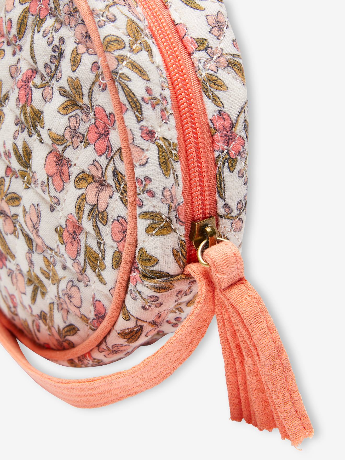 Bolsa redonda acolchoada com estampa floral para meninas, nude