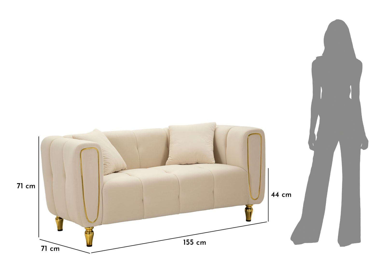 Mauro Ferretti Alma Sofa 2 plaatsen in metaal en fluwelen rÃ¨me