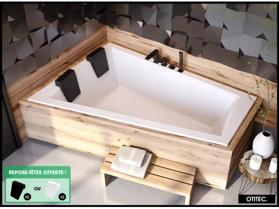 Baignoire Asymétrique à Encastrer - 180 x 125 cm - GAUCHE - INTIMA DUO SLIM - 2 REPOSE-TÊTES OFFERTS