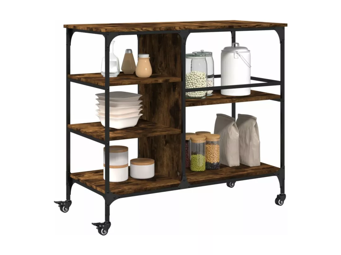 Chariot de cuisine chêne fumé 100x45x89,5 cm bois d'ingénierie