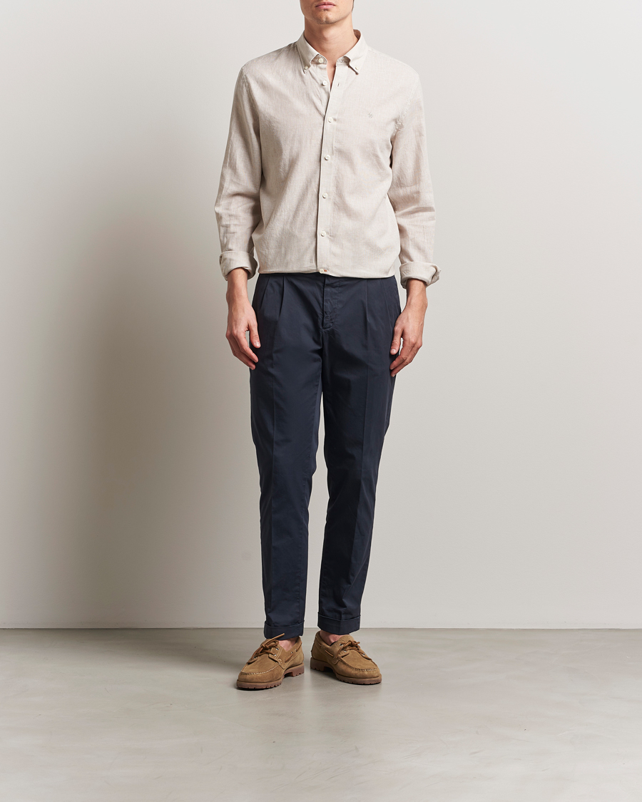 Morris Linen Checked Shirt Khaki