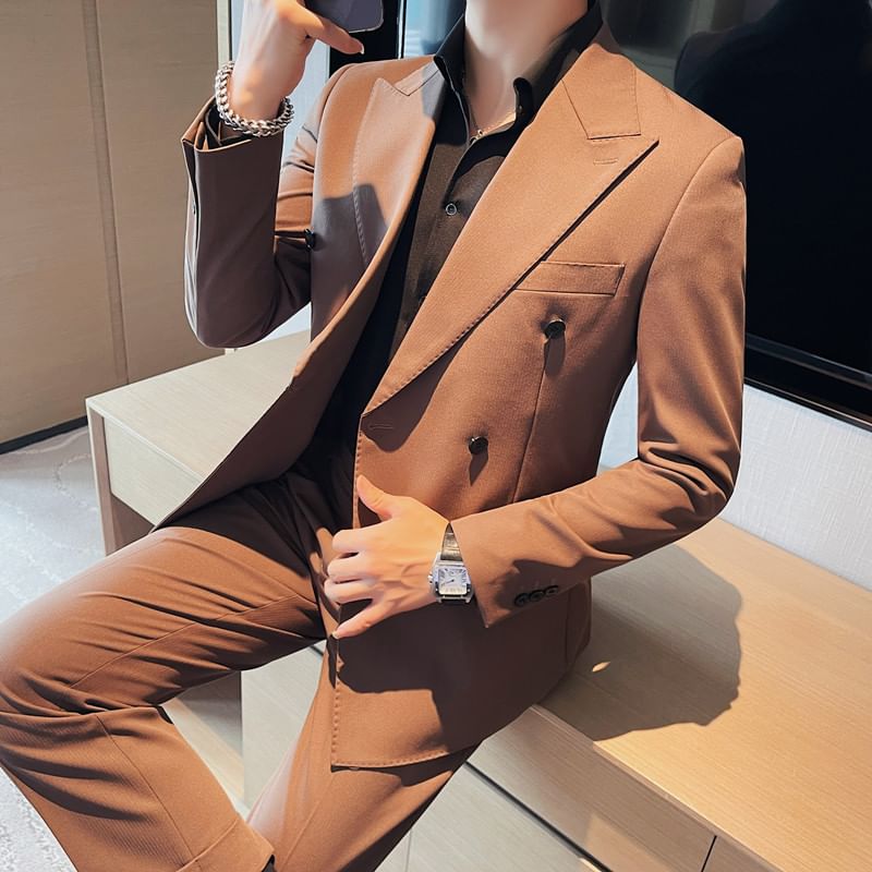 Blueforce - Set: Blazer met reverskraag en dubbele rij knopen + effen pantalon