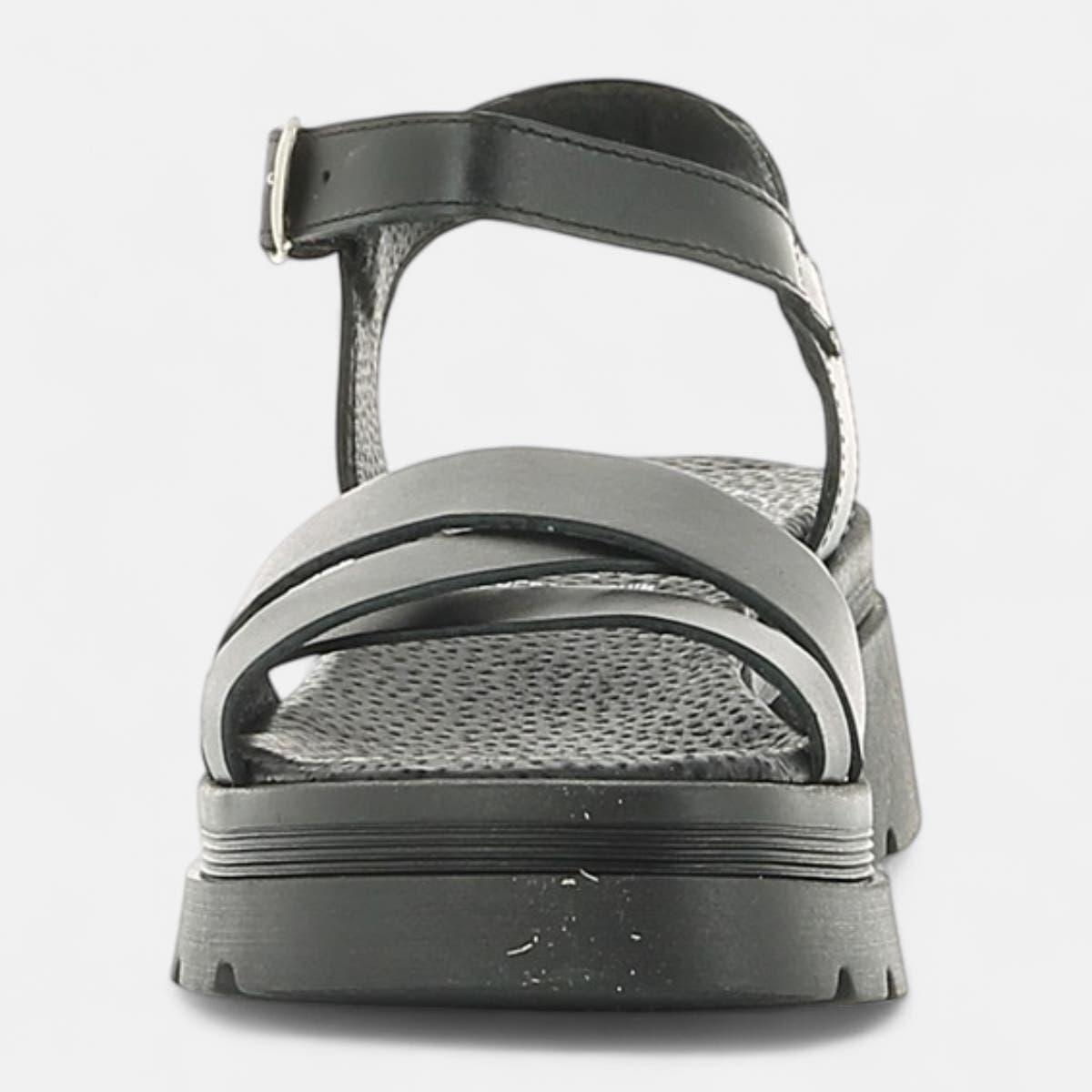 Sandales à talon compensé Femme en cuir noir