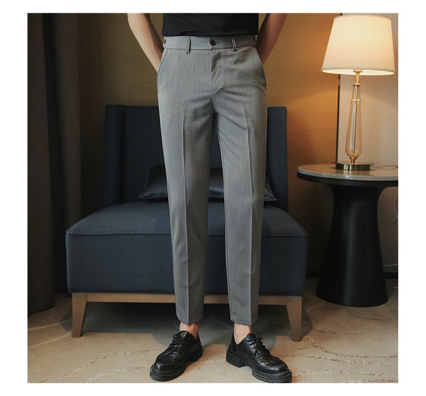 Deepwood - Mid Rise Plain Cropped Tapered Dress Pants