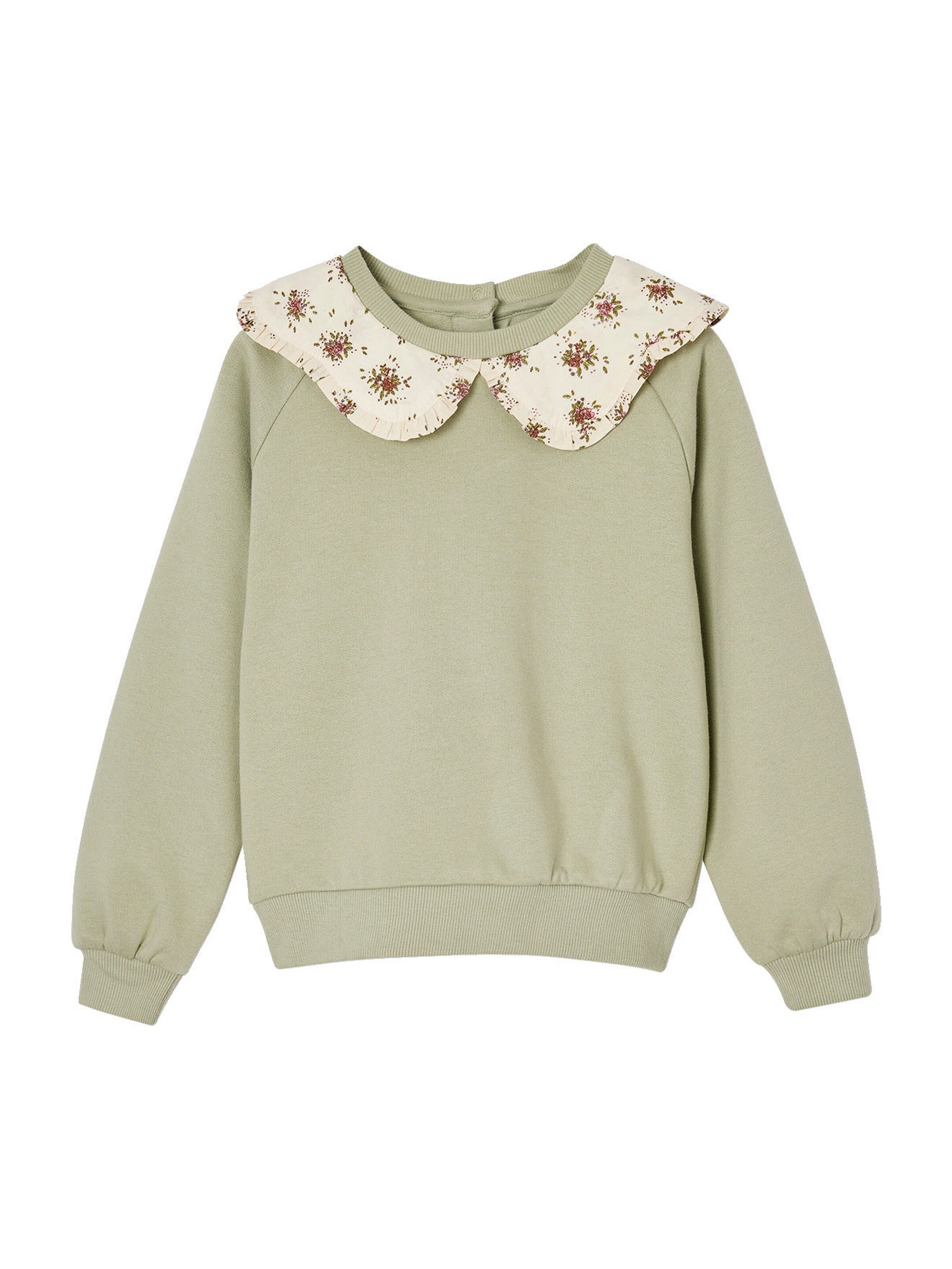 Vertbaudet Mädchen Sweatshirt mit geblümtem Kragen salbeigrün