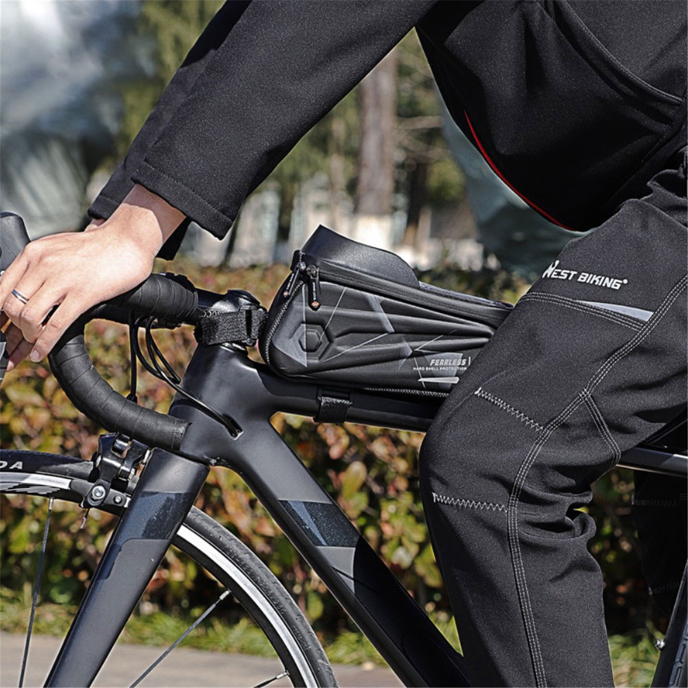Spritzwasserfeste Gravel Bike Velo Smartphone Tasche für den Fahrrad Rahmen (bis 7