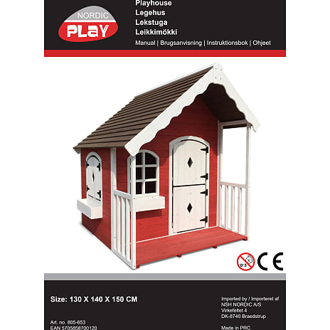 NORDIC PLAY Legehus med veranda - rød/hvid