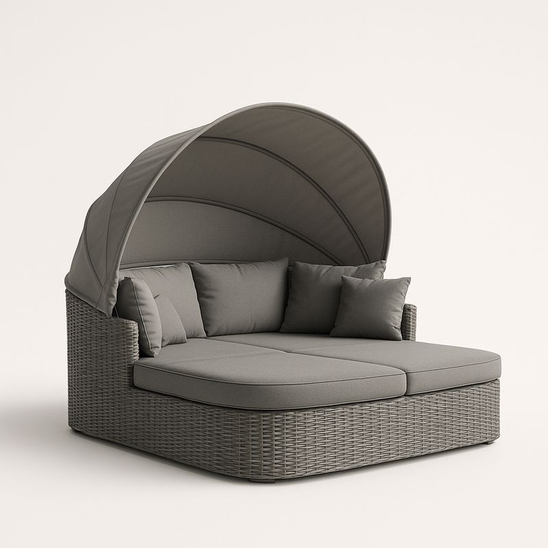 Rattan-Gartenlounge mit Textil-Dach Grau 160x160x140cm