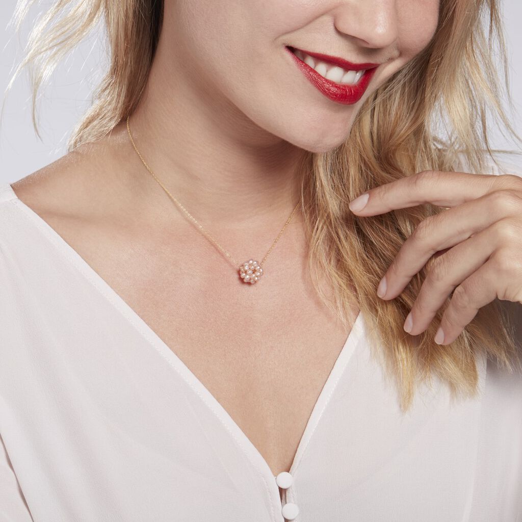 Collier Flocon Or Jaune Perles De Culture