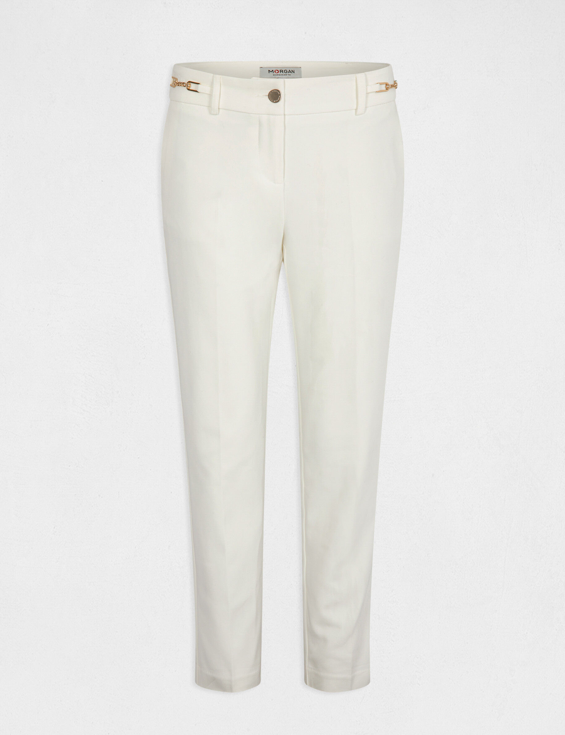 Pantalon cigarette 7/8ème à ornements ecru femme - ecru