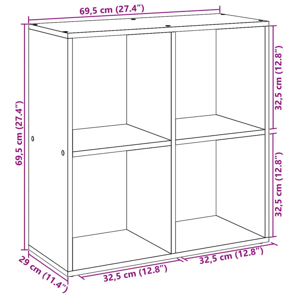 vidaXL - Boekenkast met 4 open vakken voor woonkamers - Wit -69.5x29x69.5 cm