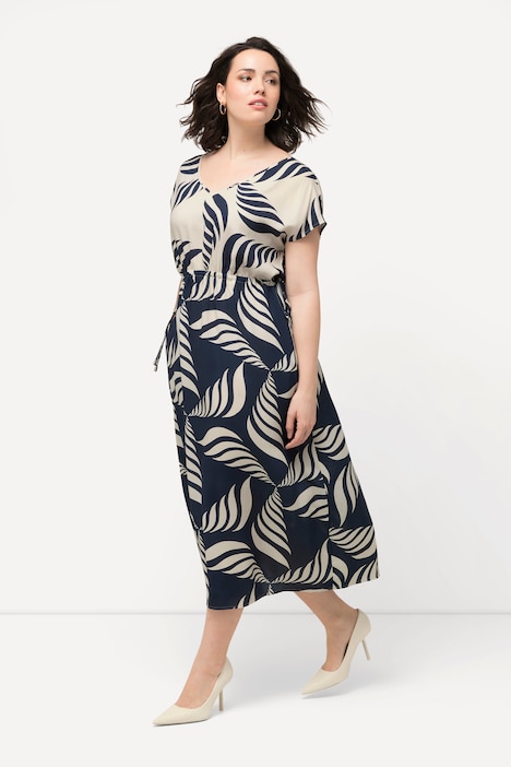 Maxikleid, grafischer Druck, V-Ausschnitt, ärmellos