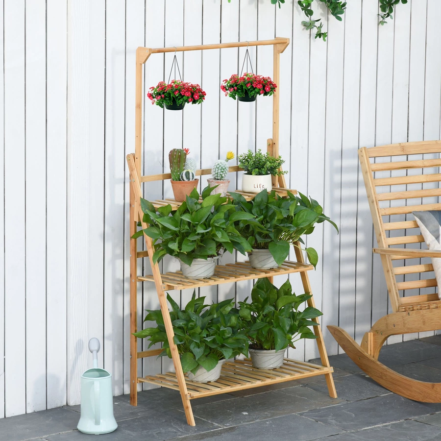 Outsunny Pflanzentreppe mit 3 Stufen natur