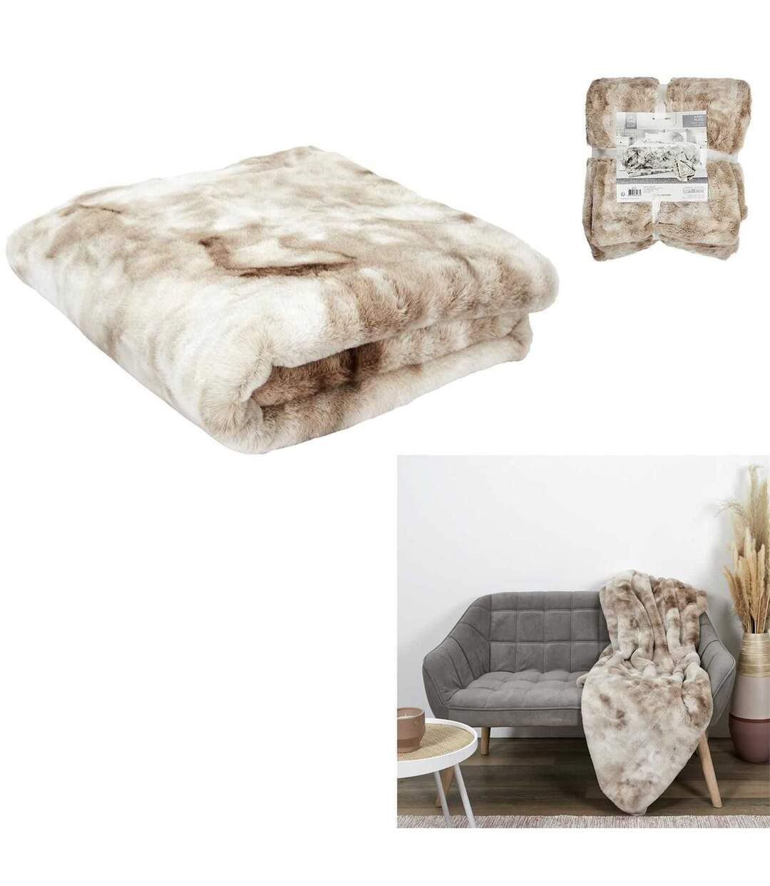 Plaid imitation fourrure Opulence - 200x140cm - marron et beige