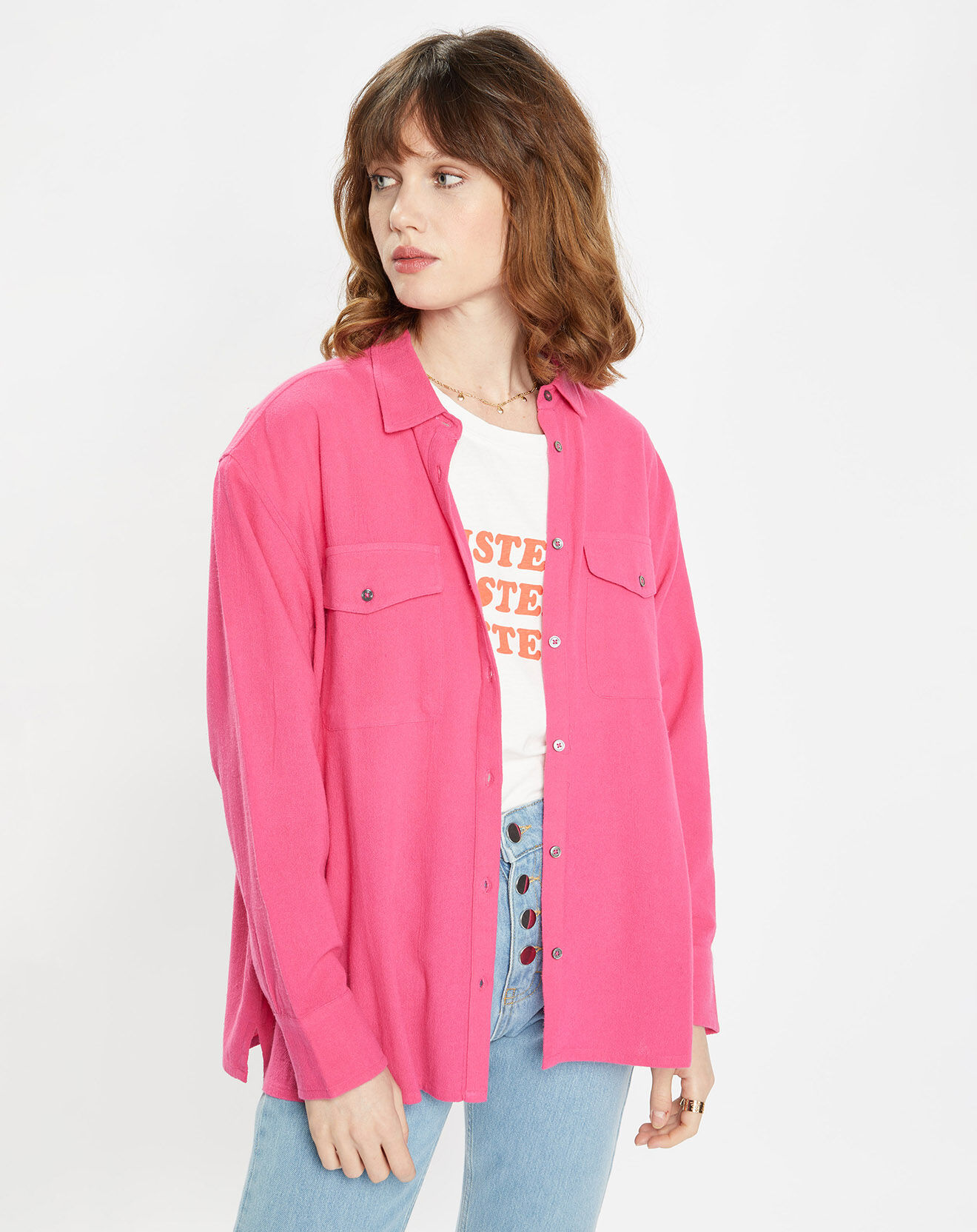 Galeries Lafayette Surchemise en Coton organique Leonie droite rose fuchsia