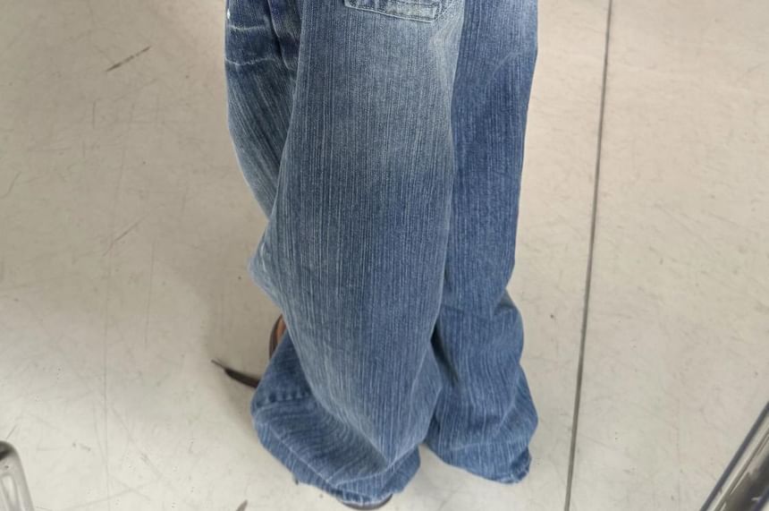Coline - Mid Rise Washed Studded Wide Leg Jeans