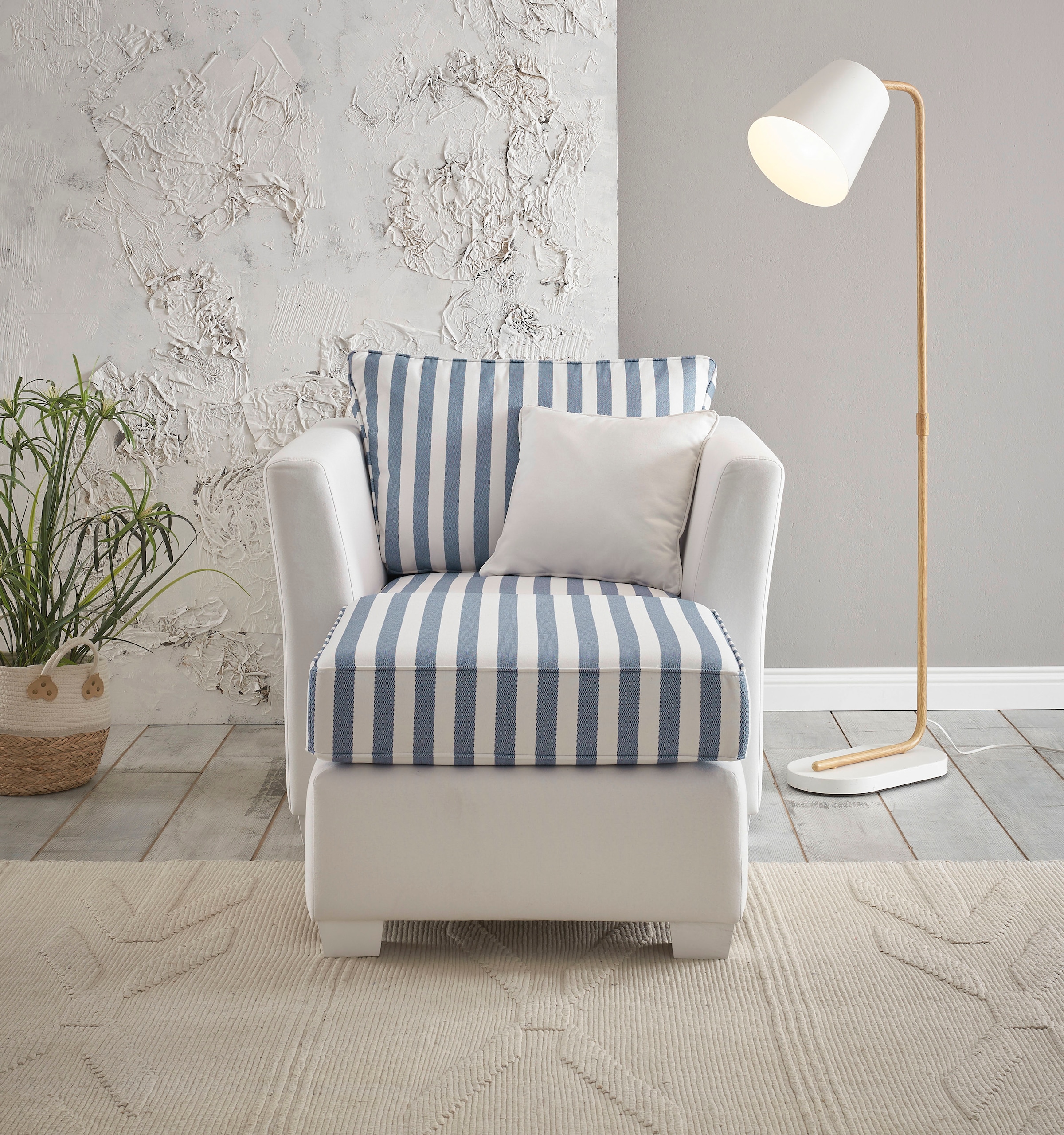 Home affaire Sitzgruppe »CALIFORNIA« 2 Stk. tlg. maritimer Landhausstil, Sessel mit passenden Hocker 65x65 cm