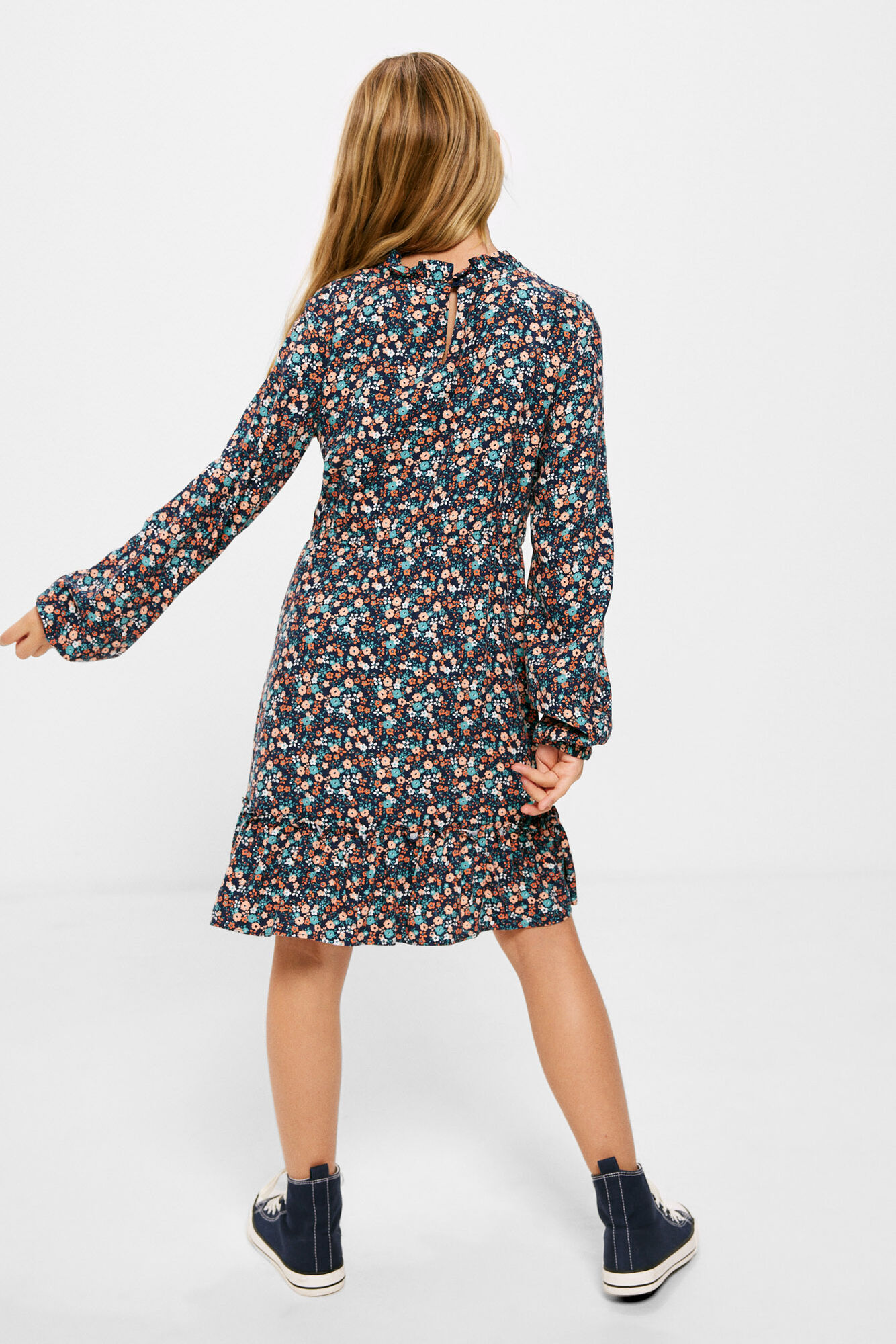 Vestido floral azul-marinho para meninas