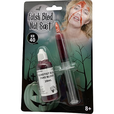 Halloween kunstig blod med sprøjte 28 ml og 5 ml - rød