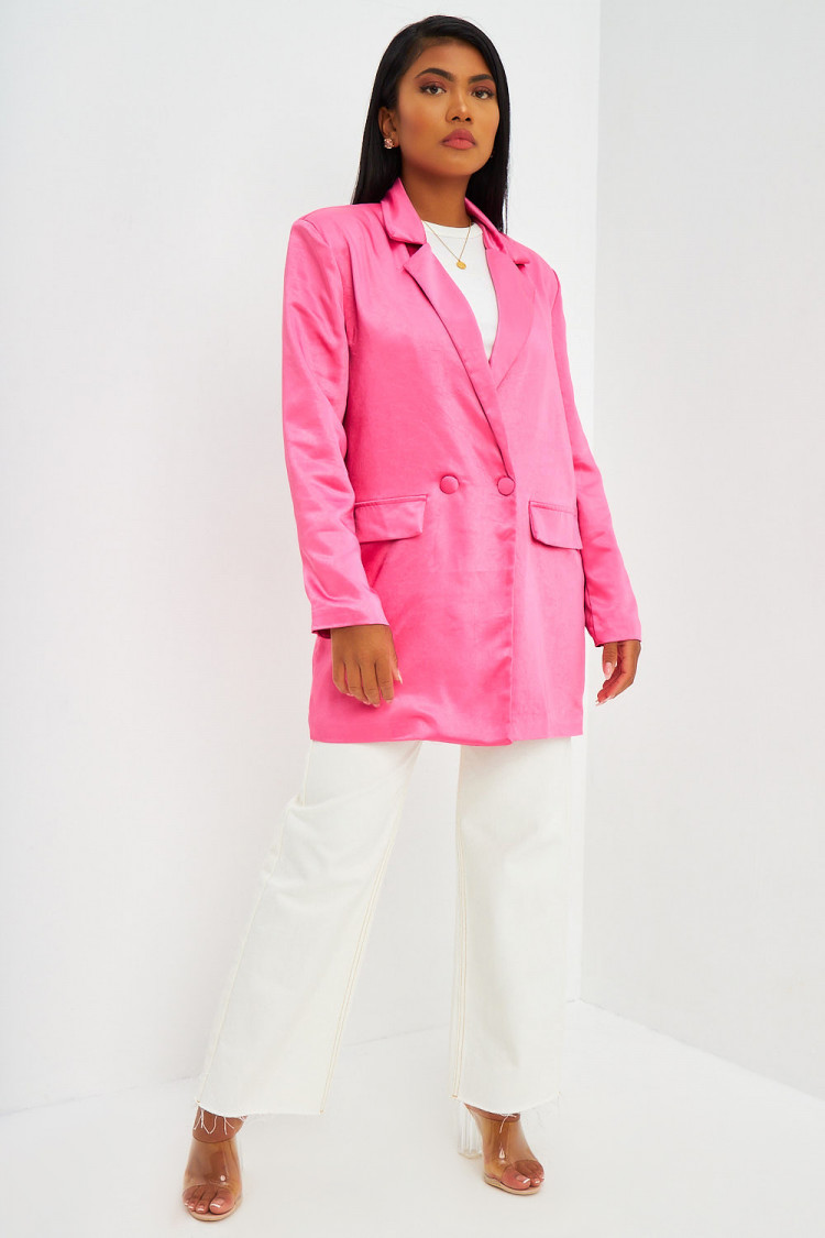 Blazer long satiné rose