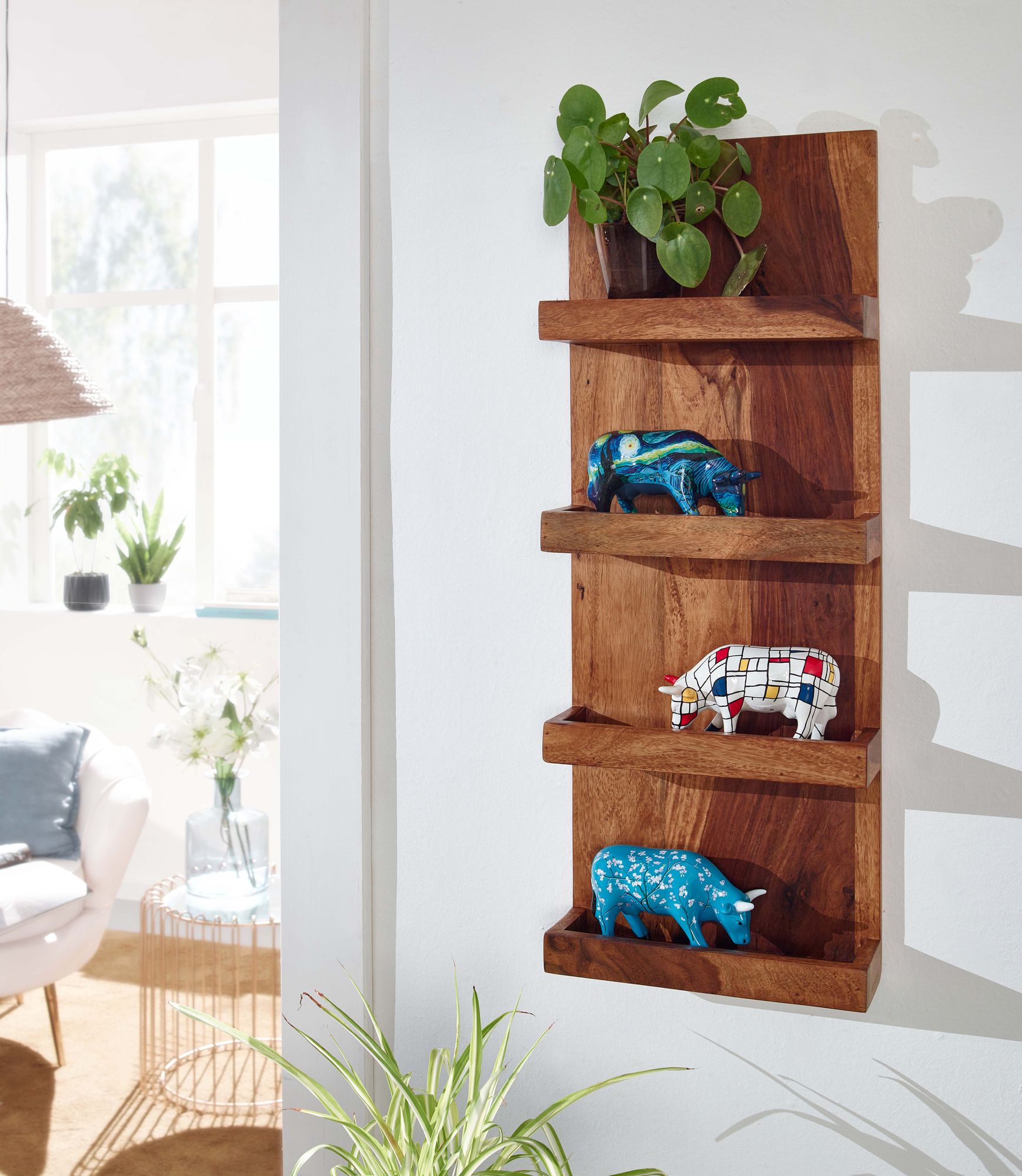 Wandregal FineBuy Hängeregal Holz Massiv 30x80x10 cm Regal Schweberegal Groß