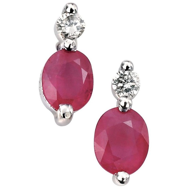 Boucle d'oreille rubis et diamant en Or blanc 375/1000