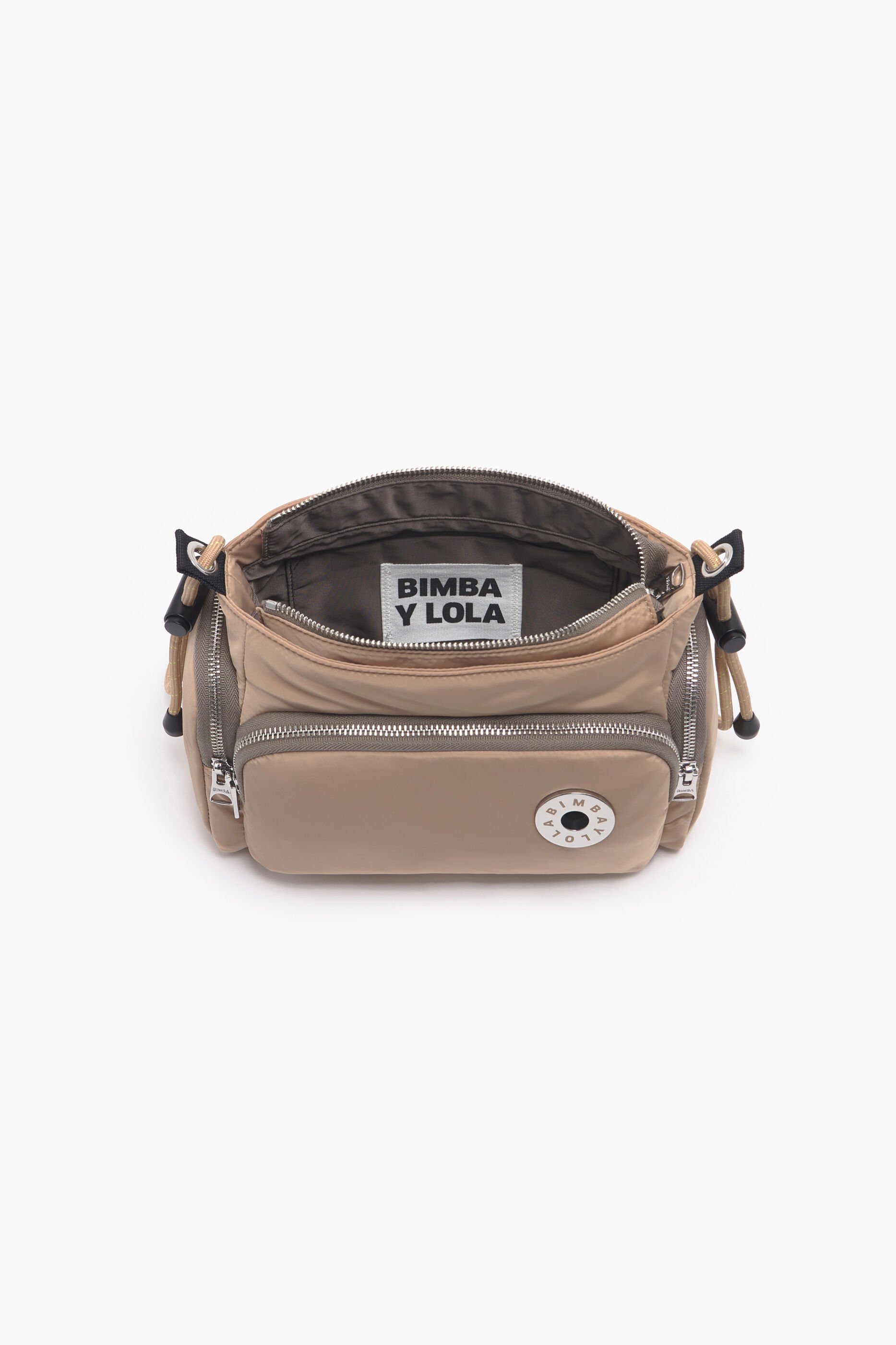 Bolsa de ombro pequena em nylon cor camelo