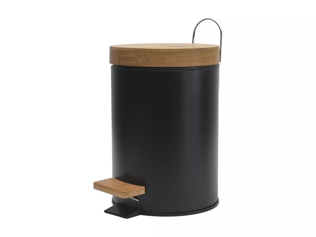 Poubelle A Pedale Metal Et Bambou Noir X2 M2