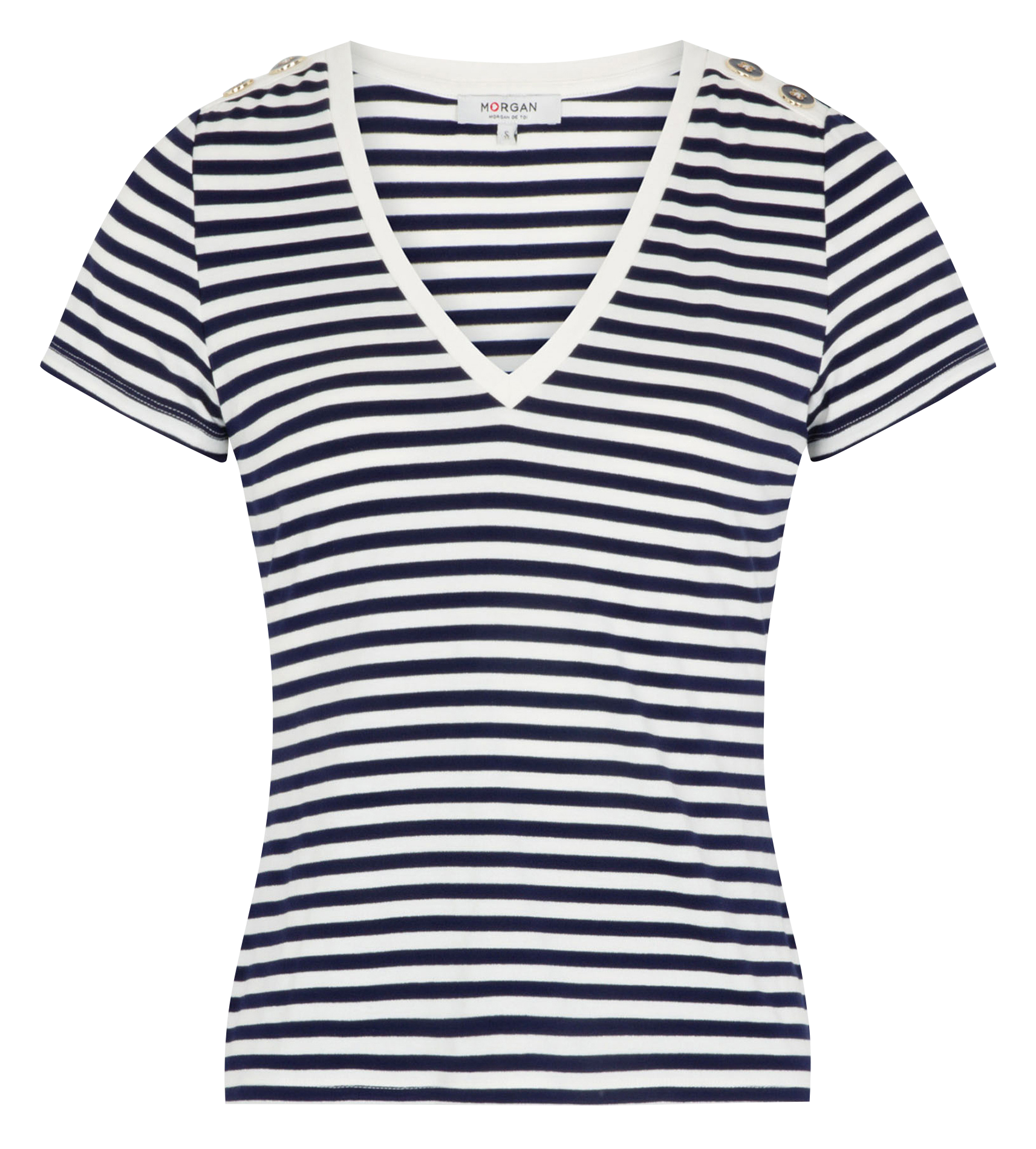 DINA - Tee-shirt col V à rayures| Multicolore