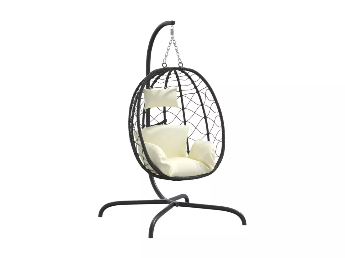Chaise suspendue en forme d'œuf avec coussin blanc crème
