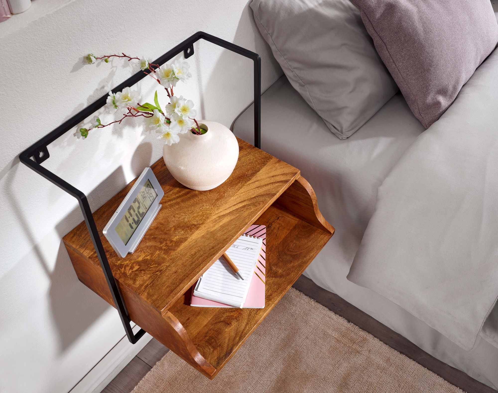 KADIMA DESIGN Wandkonsole, Mango-Holz, Industrial-Stil, 44x45x35cm, Boxspringbetten