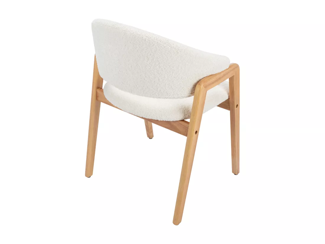 Lot de 6 chaises avec accoudoirs en tissu bouclette et bois d'hévéa - Blanc et naturel - SOLUNA