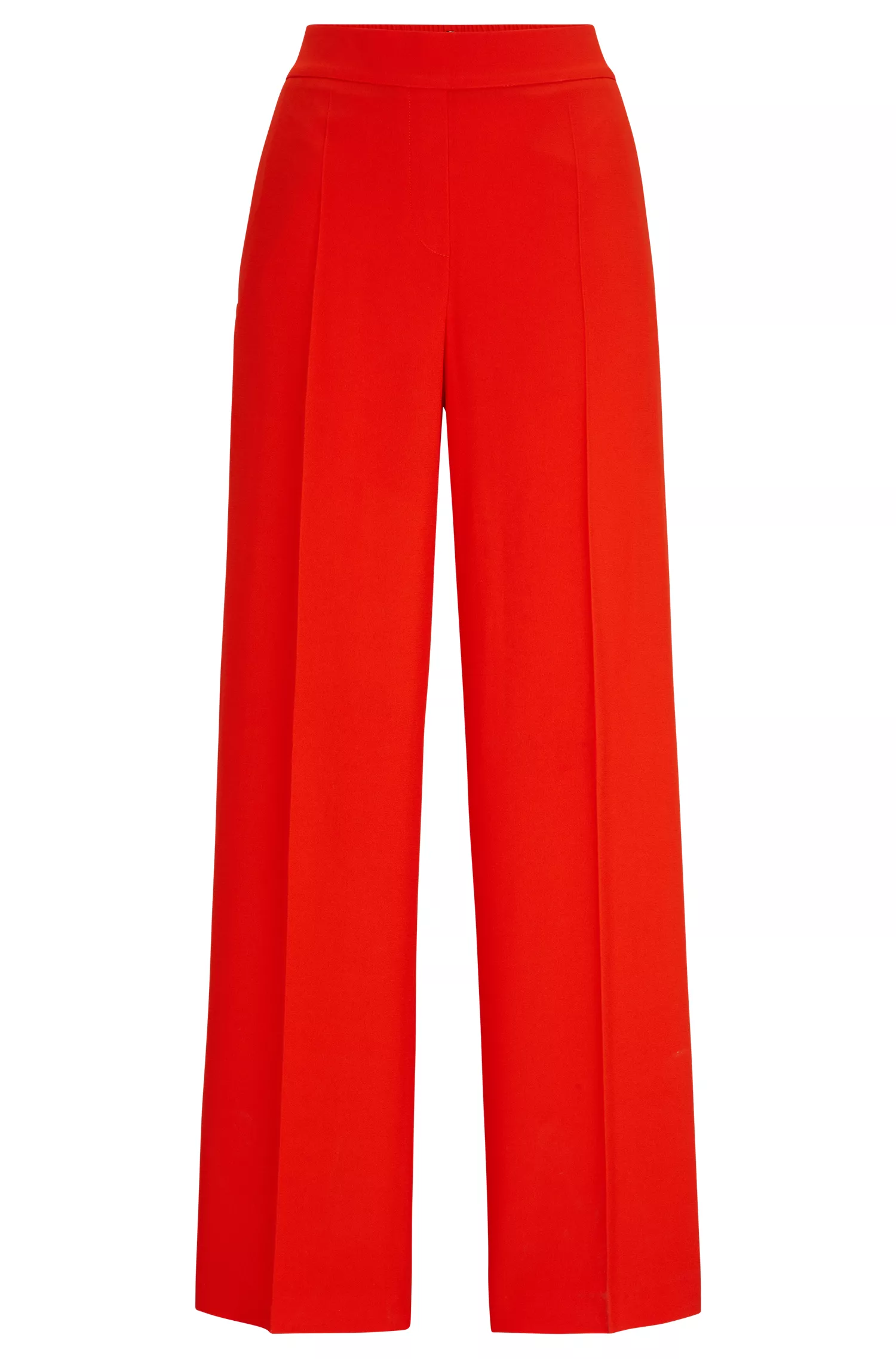 Calça BOSS preta, modelagem relaxada, cintura alta e pernas largas.
